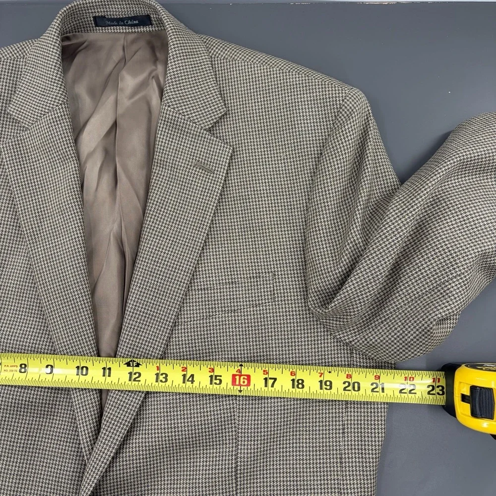 Lauren Ralph Lauren Blazer Mens 41R Brown Houndstooth Silk Wool Blend Sport Coat